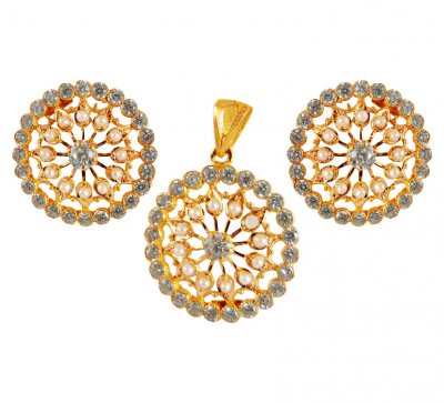 22K Gold Zircon Pendant Set ( Fancy Pendant Set )