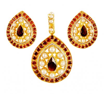 22K Gold Ruby Pendant set ( Precious Stone Pendant Sets )