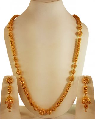 22kt Yellow Gold Long Necklace Set ( 22 Kt Gold Sets )