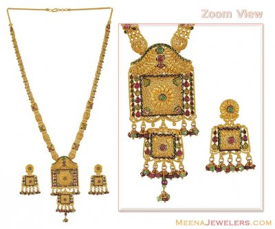 22Kt Antique Bridal Necklace Set ( Bridal Necklace Sets )