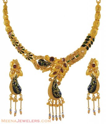 22K Gold Antique Necklace Set ( Antique Necklace Sets )