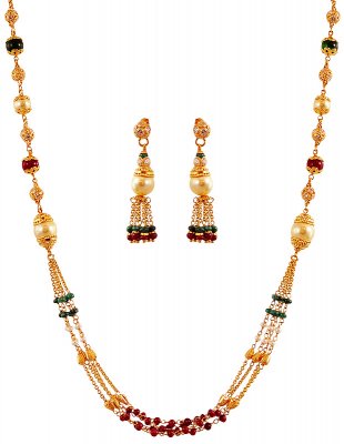 Layered 22K Stones Necklace Set ( Gold Designer Sets )