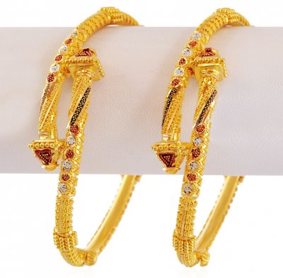 22K Gold Tricolor Kada 2PC ( Kadas )