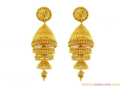 22k Gold Layered Jhumka Earrings ( 22Kt Gold Fancy Earrings )