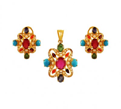 22K Precious Stone Pendant Set ( Precious Stone Pendant Sets )