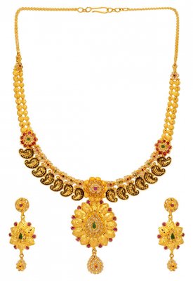 22Kt Gold  Polki Necklace Set ( Gold Designer Sets )