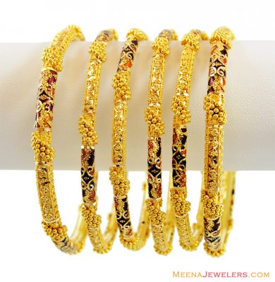 22K Filigree Meena Bangles Set  ( Set of Bangles )