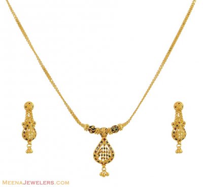 22K Gold Meenakari Necklace Set ( Light Sets )