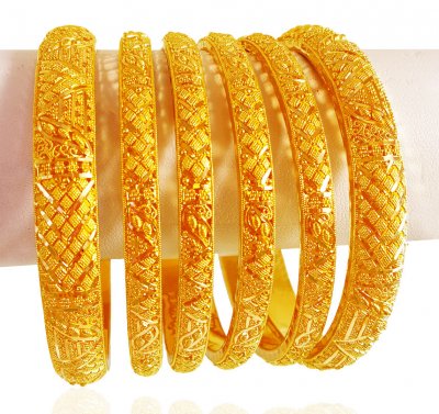 22KT Gold Bangles Set (6 PCs) ( Set of Bangles )