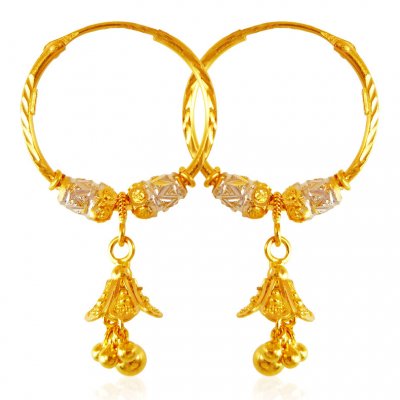 22K Two Tone Hoop Earrings ( Hoop Earrings )