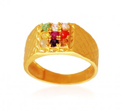 Mens 22K Gold Navratna Ring ( Mens Gold Ring )