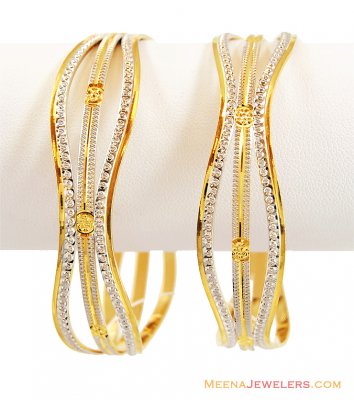 22K Two Tone Rhodium Bangles (Pair) ( Two Tone Bangles )