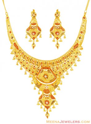22K Gold Tricolor Necklace Set ( 22 Kt Gold Sets )