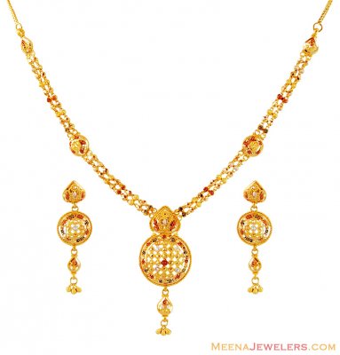 22k Multi Tone Necklace Set ( 22 Kt Gold Sets )