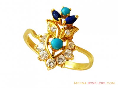22k Fancy Colored Stones Ring  ( Ladies Rings with Precious Stones )