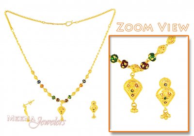 Gold MeenaKari Necklace Set ( 22 Kt Gold Sets )