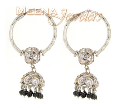 22Kt White Gold Hoop Earring with Chadelier ( Hoop Earrings )