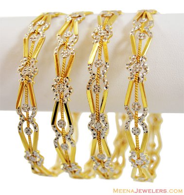 22K Gold Fancy Rhodium Bangles Set ( 2 Pcs Only) ( Two Tone Bangles )