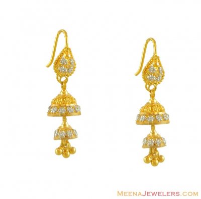 22k Two Tone Earrings ( 22Kt Gold Fancy Earrings )