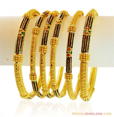 Gold Fancy Meenakari Bangles ( Set of Bangles )