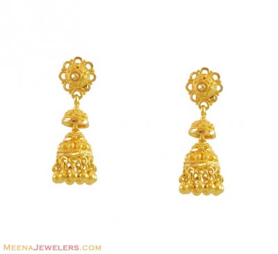 22K Small Hanging Jhumki   ( 22Kt Gold Fancy Earrings )