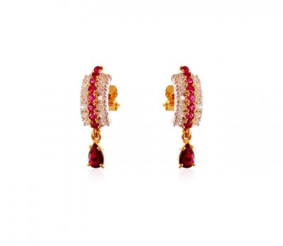 Gold Ruby and CZ Earrings ( Precious Stone Earrings )