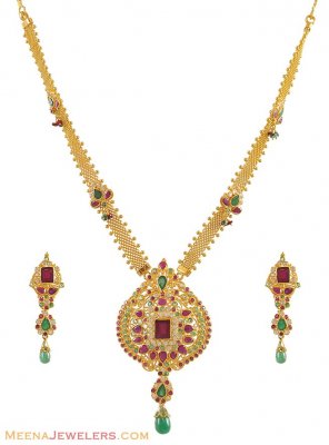 Exclusive Ruby, Emerald Necklace Set (22K) ( Combination Necklace Set )