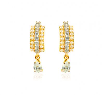 22kt Gold Pearl and CZ Earrings ( Clip On Earrings )