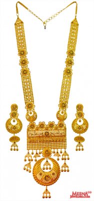 22K Gold Long Necklace and Earrings set ( Bridal Necklace Sets )