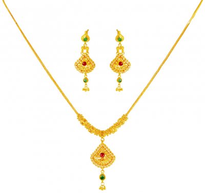 22 Karat Gold Precious Stones Set ( Gold Designer Sets )
