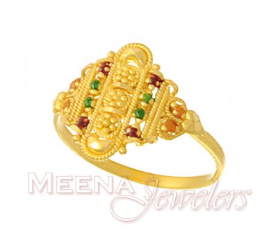 22Kt Gold Enamel Ring ( Ladies Gold Ring )