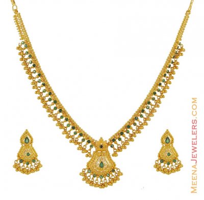 22k Designer Emerald Set ( Emerald Necklace Sets )