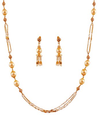 Gold Pearls Necklace Set ( Gold Designer Sets )