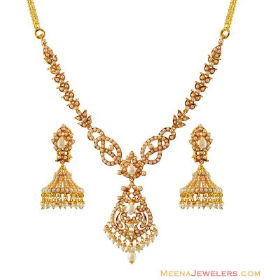 22k CZ 2Tone Pearls Set ( Gold Designer Sets )