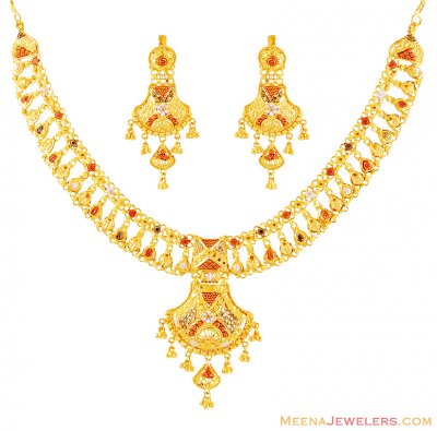 22k Elegant Tricolored Necklace Set ( 22 Kt Gold Sets )