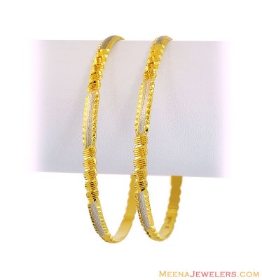 22K Gold Rhodium Bangles (2 Pcs) ( Two Tone Bangles )