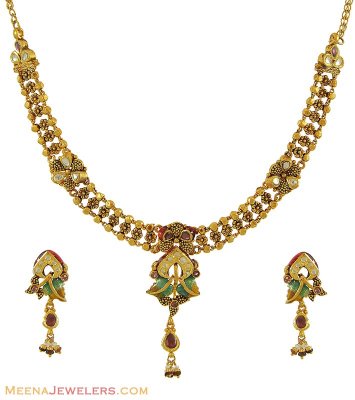 Indian Antique Necklace Set (22Kt) ( Antique Necklace Sets )