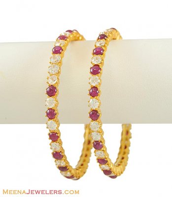 22K Gold Bangles (2 PC) ( Precious Stone Bangles )