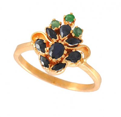 Gold Ring with Emerald and Sapphire ( Ladies Rings with Precious Stones )