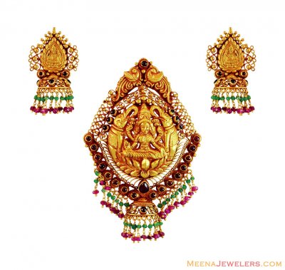 Antique Temple Pendant Set (22Kt) ( Antique Pendant Sets )