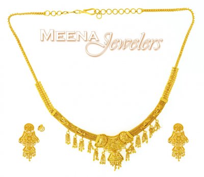 22K Yellow Gold Three Piece Necklace Set ( Light Sets )