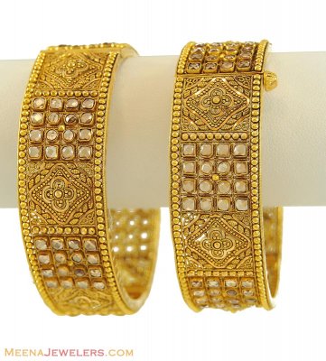 22k Polki Antique Bangles(2 pcs) ( Antique Bangles )