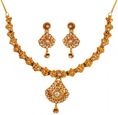 22K Gold Meenakari Necklace Set ( 22 Kt Gold Sets )