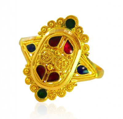 22 K Gold Meenakari Ring  ( Ladies Gold Ring )