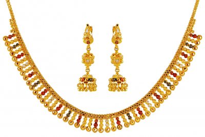 22K Gold Tricolor Necklace Set ( Light Sets )