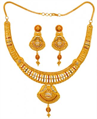 22Kt Gold Three Tone Necklace Set ( 22 Kt Gold Sets )