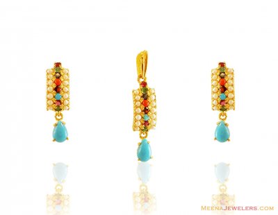 22K Precious Stones Pendant Set ( Precious Stone Pendant Sets )