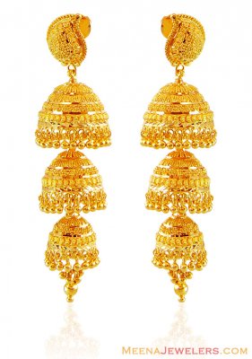 22K Layered Jhukmi Earrings  ( 22Kt Gold Fancy Earrings )