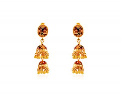 Layered Chandelier Gold Jhumka ( 22Kt Gold Fancy Earrings )