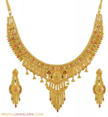 Gold 3 Tone Necklace Set ( 22 Kt Gold Sets )